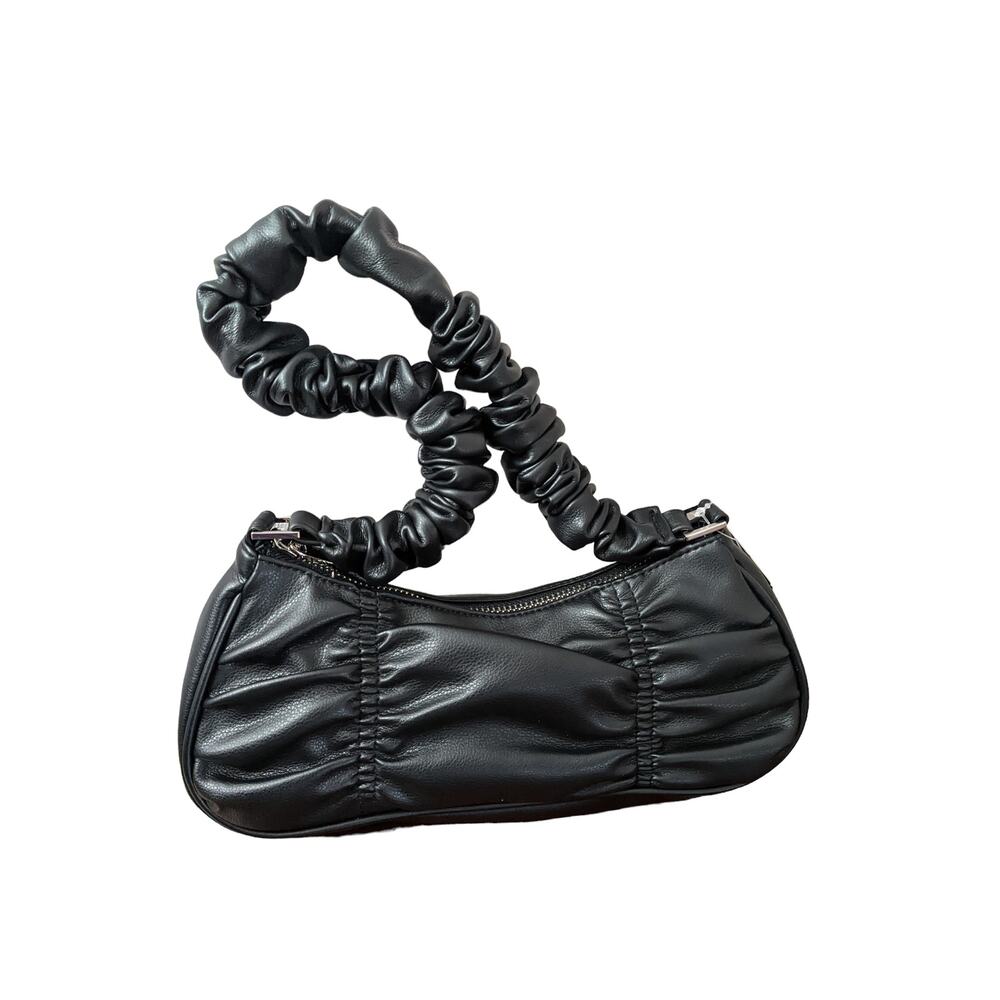 Wild Fable Baguette Shoulder‎ Handbag Black Slouch Handle Faux Leather Pleated